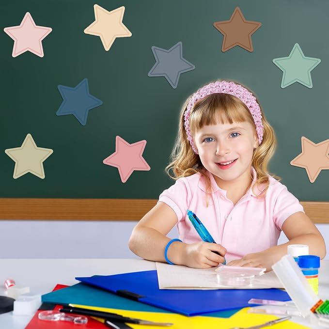 Geyee 108 Pcs Star Cutouts Paper Boho Classroom Decor Bulletin Board Stars Assorted Colors Die Cut for Teachers DIY Craft Projects Office School Chalkboard Wall Decor (5.5 Inch)