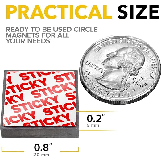 Strong Ceramic Square Magnets With Adhesive Backing (0.8x0.2"/20x5mm, 48 pcs) - Heavy Duty Sticky Magnets, Non-Corrosive, Versatile For Home, Office, Workshop, Whiteboard, Fridge And Hobby Use