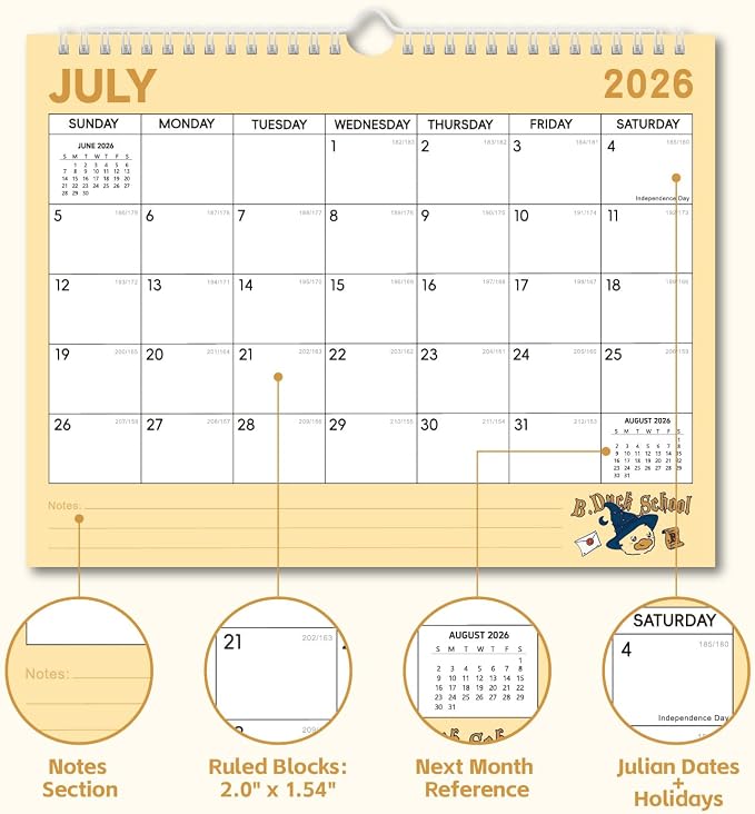 Comix x Bduck 18 Month Wall Calendar 2026-2027 11x8.5 Inch, Monthly Planner Jul 2026 to Dec 2027, Thick 120GSM Paper with Stable Twin-Wire Binding for Home Office Planning