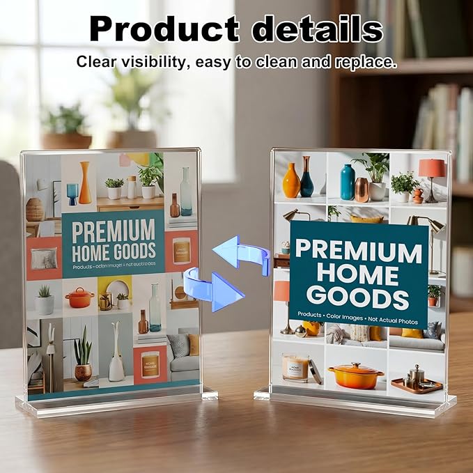 xydstay 8.5 x 11 Acrylic Sign Holder 2 Pack, Vertical T Shape Clear Plastic Menu Holder, Table Display Stand for Restaurant, Office, School, Store and Home Use