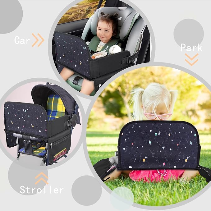 MENZOKЕ Kids Travel Tray, Road Trip Activities for Kids Toddlers | Toddler Car Activities with No-Drop iPad Holder Stand, Roadtrip Essentials with Dry Erase Board & Cooler Cup Holder, Black