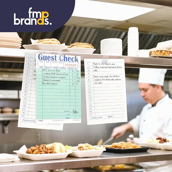 FMP Brands Guest Check Books for Servers, Server Note Pads, 10 Pack (500 Sheets), Green with Guest Receipt, Guest Check Pads, Restaurant Order Pads, Waitress Notepads