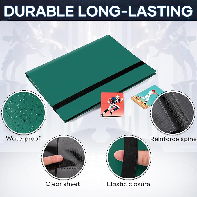Trading Card Binder, Card Binder Album Folder Book Fit for MTG Baseball Football Sports Cards, Easy to Use Card Collection Binder (green, 360 Pockets)