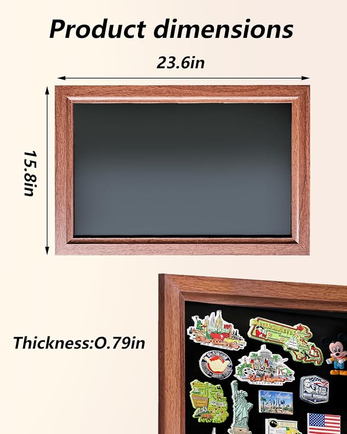 Magnet Board for Wall, 15.7 x 23.6 in (Background Paper not Included) | Wood MDF frame with 4 pairs of hook-and-loop strips for travel magnets and photos.