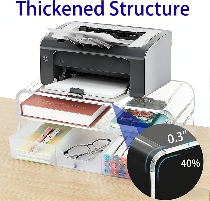 OPNICE Acrylic Clear Desk Organizers and Accessories, 2-Tier Computer Monitor Stand Riser with Drawer, Laptop Stand, Office Desk Accessories for Office Supplies, Transparent