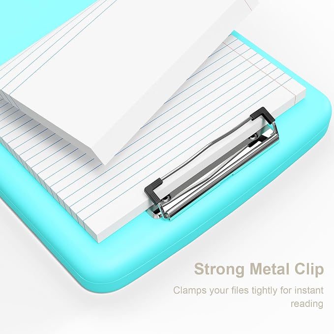 Piasoenc Clipboard with Storage, 8.5 x 11 Organization Box with Pen Holder and A4 Legal Paper Folder, Heavy Duty Plastic, Folio & Side-Opening, Low Profile Clip for Nurses, Teachers, Peacock Green