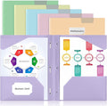 Sooez 6 Pack Plastic Folders with Pockets and Prongs, 3 Prong Folders with Pockets and Writable Label, Heavy Duty 2 Pocket Folder with Brads, Letter Size Prong Folder for School Office, Pastels Color