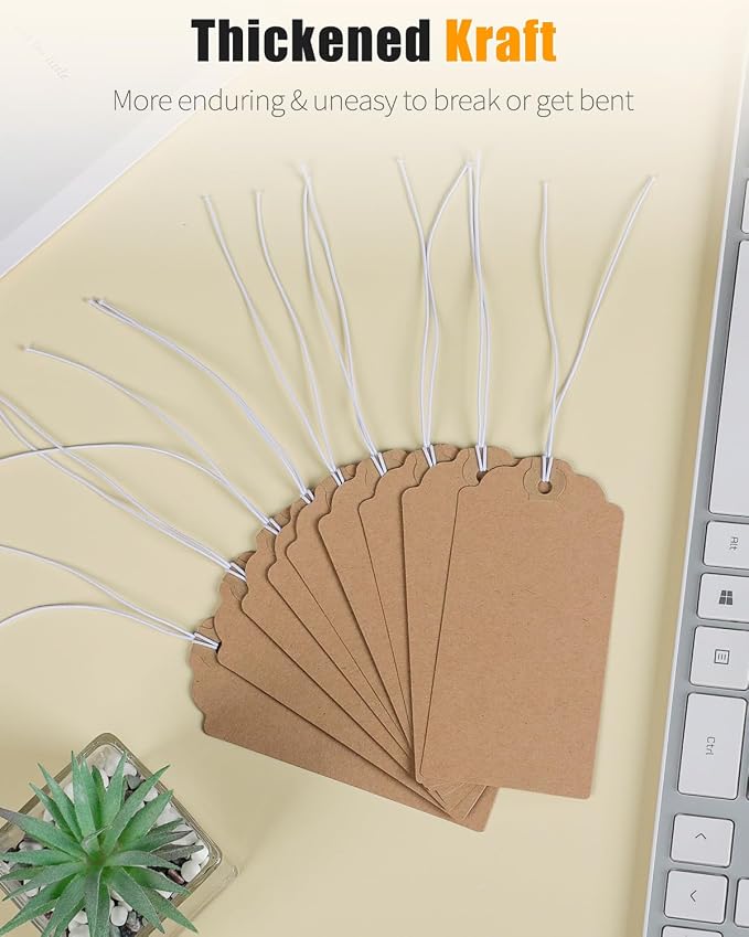 Uniclife 72 Pcs Blank Shipping Tags with Elastic String Attached Kraft Paper Hang Tags with Reinforced Eyelet Large Marking Price Tag Inventory Label Tag, Brown (4.7" L x 2 3/8" W)