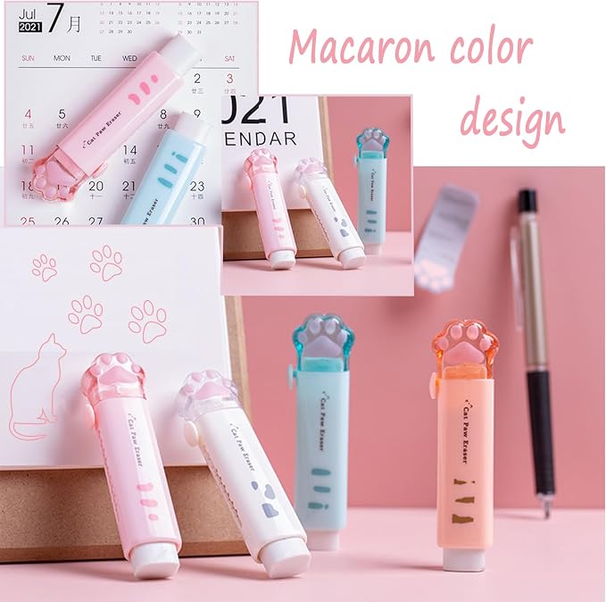 Retractable Pencil Eraser, 4PCS Push-Pull Traceless Rubber Eraser | Cute Shape, School, Home, Retractable, Easy Storage, Push-Pull, Traceless Rubber, Rounded Edge Design, Prolonged Use