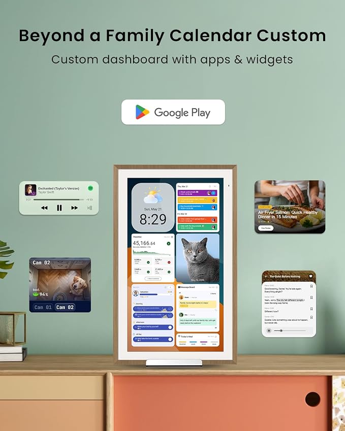 Apolosign 15.6-inch Digital Family Calendar, No Subscription Fee, Smart Wall Planner with Calendar Sync, Chore Chart & Touchscreen Display for Busy Families, Dual Mode, with Stand (Teak)