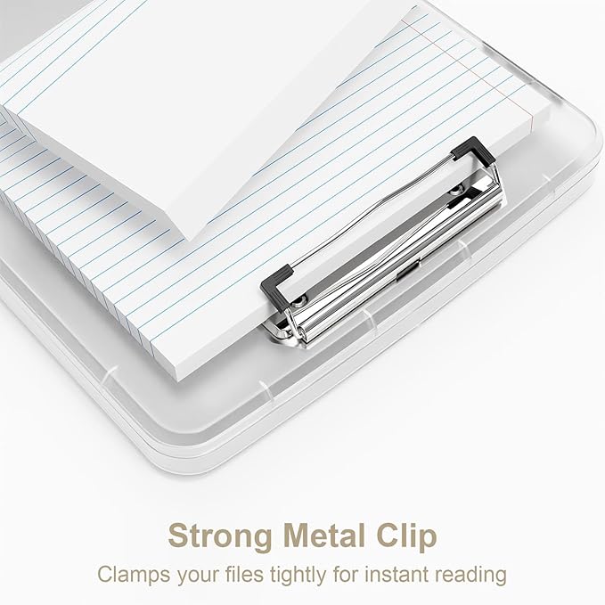 Piasoenc Clipboard with Storage, 8.5 x 11 Organization Box with Pen Holder and A4 Legal Paper Folder, Folio & Side-Opening, Low Profile Clip,for Nurses,Teachers, Size 14 x 9.6 x 1.2 in,Translucent