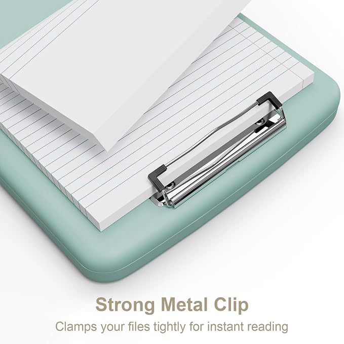 Piasoenc Clipboard with Storage, 8.5 x 11 Organization Box with Pen Holder and A4 Legal Paper Folder, Folio & Side-Opening, Low Profile Clip,for Nurses,Teachers, Size 14 x 9.6 x 1.2 in, Teal