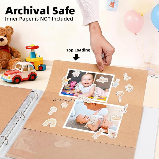 Vienrose Scrapbook Refill Pages 12x12, 10 Pack Heavyweight Clear Page Protectors for 3 Ring Binders, Top Loading Plastic Sleeves for Scrapbook Albums & Photo Storage (No Paper Inserts, Acid Free)