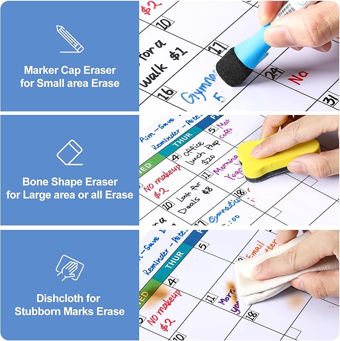 Dry Erase Magnetic Calendar for Refrigerator, 3 Pack- Monthly & Weekly & Daily Planner Magnet Whiteboard for Fridge Wall Door - Shopping, Meal/Menu, to Do List, Family Schedule Planning Board (D)