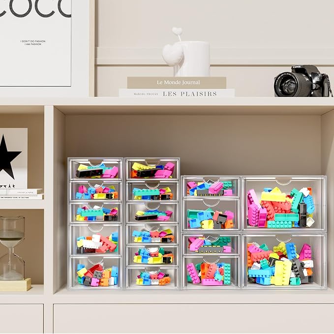 ARSTPEOE Makeup Acrylic Organizer with 17 Drawers(4 Sets), Desk Organizers and Accessories, Clear Makeup Organizer, Dustproof Storage Drawers for Office Art Craft Supplies