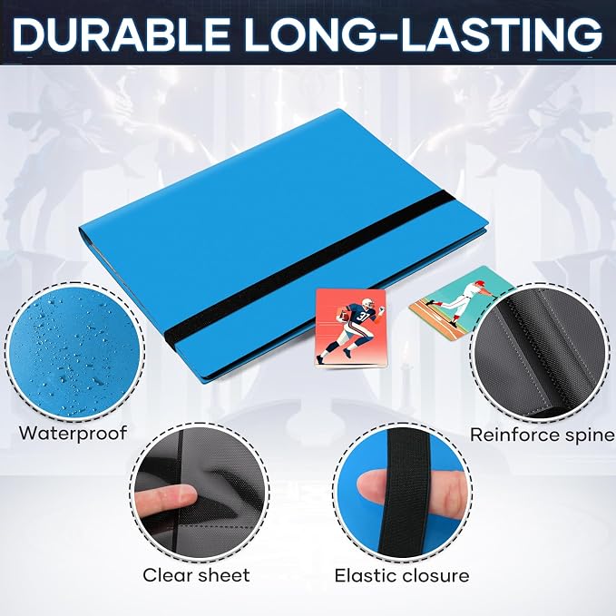 Trading Card Binder, Card Binder Album Folder Book Fit for MTG Baseball Football Sports Cards, Easy to Use Card Collection Binder (Sky Blue, 360 Pockets)