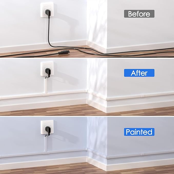 Yecaye TV Cord Hider, 236in Cord Cover, Large Cable Hider, Wire Covers for 4 Cords, Cable Raceway Wire Hider, Wire Hiders for TV on Wall, Cable Cover Cord Concealer, W1.18in H0.6in, White