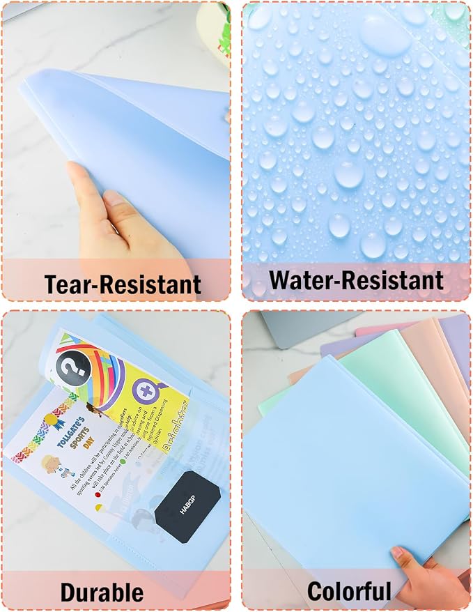 HABGP Two Pocket Folder with Prongs (10 Pack, Pastel Colors), Plastic Folders with Pockets and Business Card Holder, Folders with Pocket Fit Letter Size, Organizing Papers in School, Office & Business