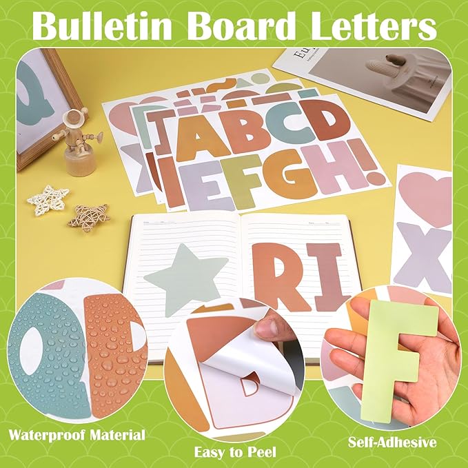 Letter Stickers Large 180 PCS Bulletin Board Letters 20 Sheets Alphabet Stickers Vinyl Self-Adhesive Stick on Letters for Poster Board Mailbox Sign DIY Crafts Classroom Party Decor (Boho, 4 Inch)