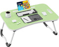 Folding Lap Desk, 23.6 Inch Wood Laptop Bed Desk with Cup Holder, Portable Bed Table for Working Writing Reading & Eating for Bed, Sofa, Couch, Floor - Green