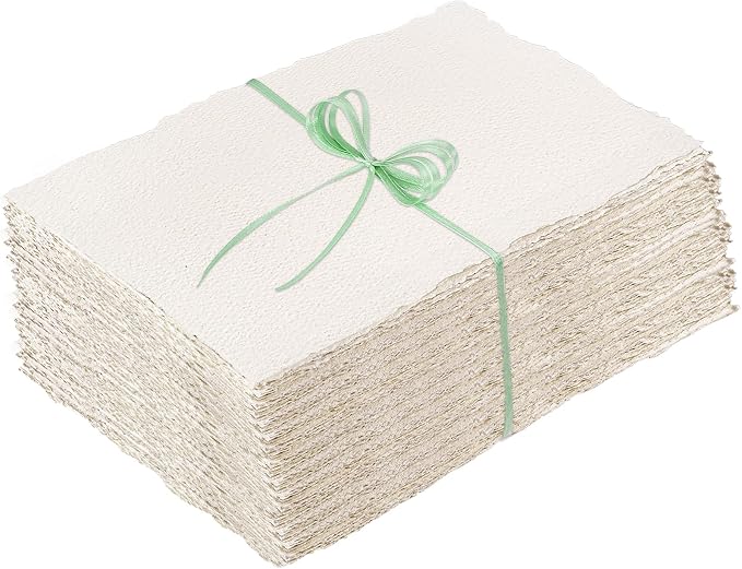 100 Sheets Deckled Edge Paper 5x7, 160 GSM Handmade Textured Paper | Cold-pressed rough texture, ideal for invitations, cards, watercolor art, crafts, and handmade projects