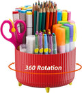 Marbrasse Desk Organizer, 360-Degree Rotating Pen Holder for Desk, Desk Organizers and Accessories with 5 Compartments Pencil Organizer, Art Supply Storage Box Caddy for Office, Home (Red)