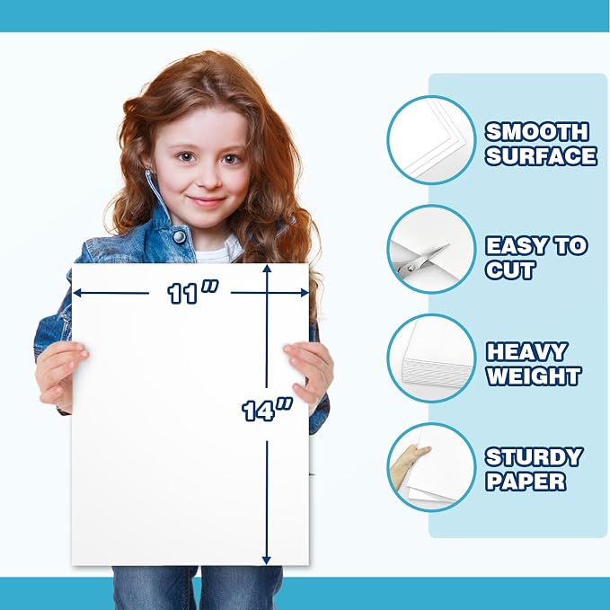 Chell 11" x 14" White Poster Board Heavyweight, for School Craft Project, 85 lb. Cover Weight, 50 Count
