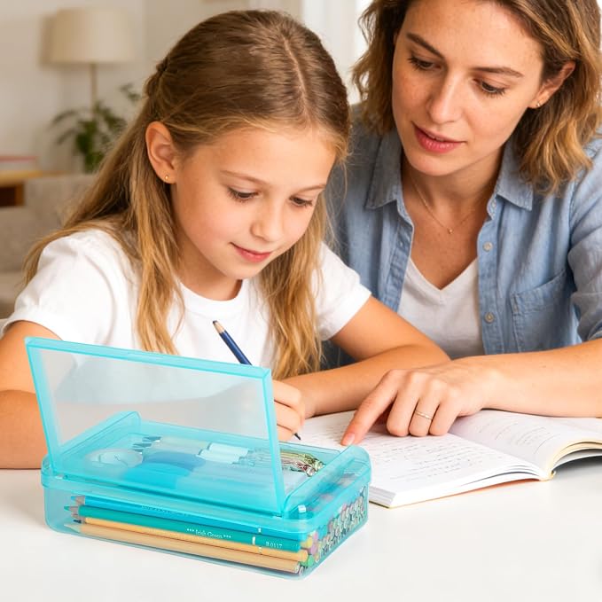 Double Layer Clear Hard Pencil Cases ,Plastic Personalized Pencil Box with Snap-Tight Lid for Pen, Pencils, School Office Supplies Marker Crayon Organizer Storage Box,Standard Size (Dark Gray)