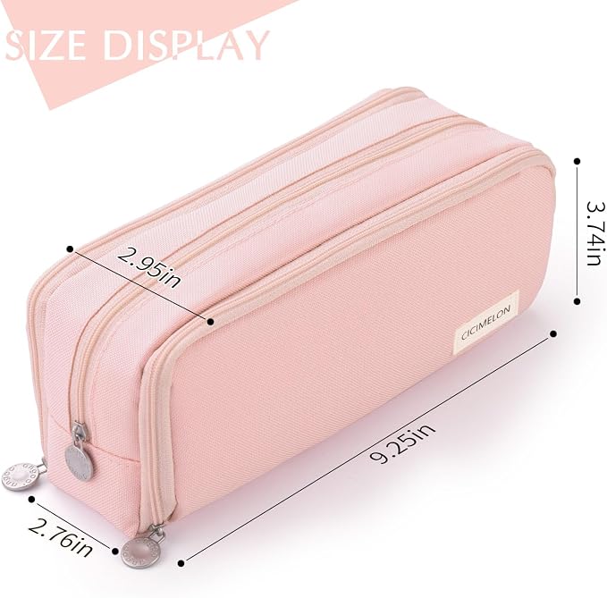 CICIMELON Large Capacity Pencil Case 3 Compartment Pouch Pen Bag for School Teen Girl Boy Men Women (Pink)