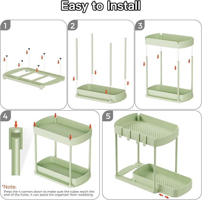 Ukeetap 2 Pack Multi-Purpose Pull-Out Storage Organizers, Under Sink Organizers and Storage for Bathroom & Kitchen, Under Cabinet Organizers and storage, 14.8 Inch, Green