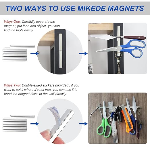MIKEDE Strong Neodymium Magnets with Adhensive Backing 60x10x5 mm 12 Pcs | Super Strong Magnets Bar, Heavy Duty Metal Powerful Silver Rectangular Magnet for Craft, Whiteboard, Garage, Kitchen, DIY