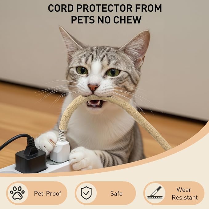 AGPTEK Cable Sleeve, 10ft - 4/5 inch Cable Management, Desk Cord Cover Organizer Wire Hider for Home Office Computer TV Wire Loom Tubing, Pet Proof Cord Protector from Cat Dog Chewing, Wood Color