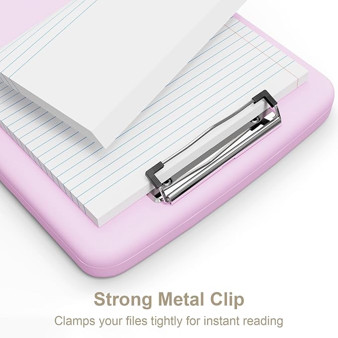 Piasoenc Clipboard with Storage, 8.5 x 11 Organization Box with Pen Holder and A4 Legal Paper Folder, Folio & Side-Opening, Low Profile Clip,for Nurses,Teachers, Size 14 x 9.6 x 1.2 in, Deep Pink