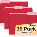 SUNEE File Folders, 36 Pack Manilla Folders 8.5 x 11, Colored File Folders Home Office School Supplies for Documents Files Paper, Red Colors