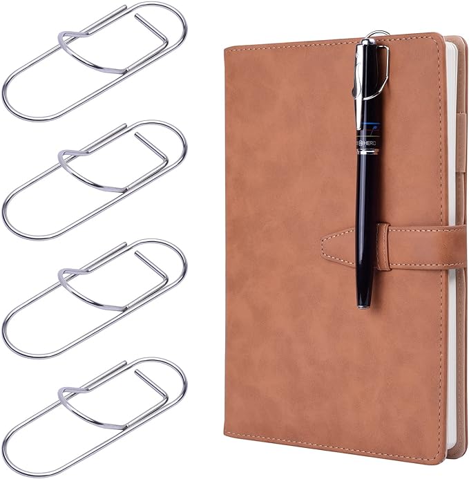 Wisdompro 12 Pack Paper Clip Pen Holder for Notebook, Journal, Silver | Stainless Steel, Large Paperclip Pencil Holder for Travelers Planner, Book, Binder, Clipboard, Bible, Fits Most Pen Sizes