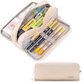 CICIMELON Large Capacity Pencil Case 3 Compartment Pouch Pen Bag for School Teen Girl Boy Men Women (Beige)