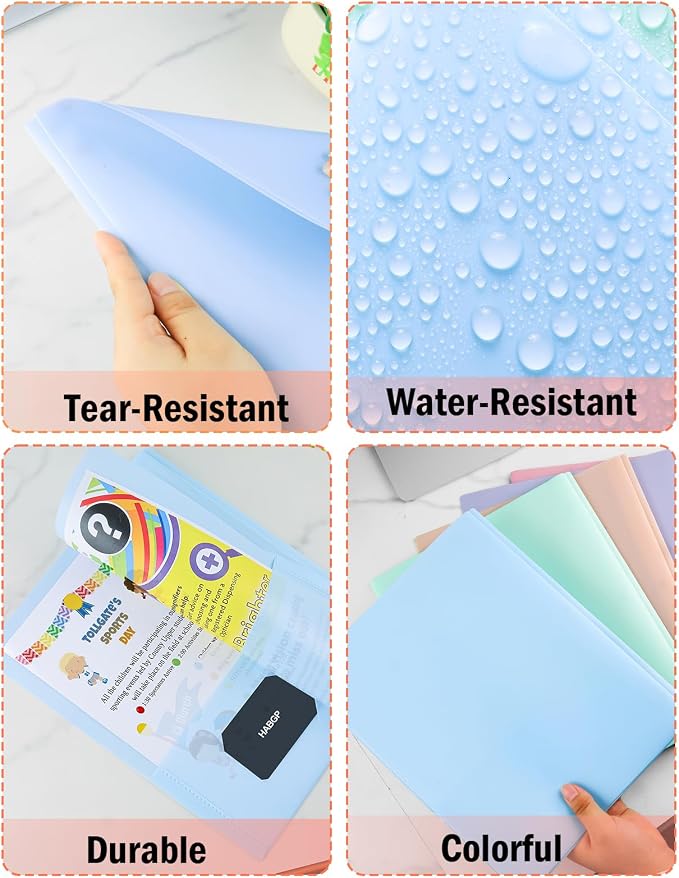 HABGP Two Pocket Folder with Prongs (15 Pack, Pastel Colors), Plastic Folders with Pockets and Business Card Holder, Folders with Pocket Fit Letter Size, Organizing Papers in School, Office & Business