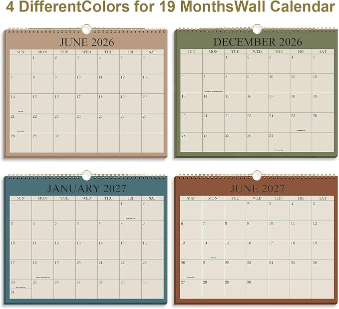 Calendar 2026-2027 - 18 Months Wall Calendar from July 2026 to December 2027, 2026-2027 Wall Hanging Calendar Planner with Thick Paper, 8.5" x 11", Beige