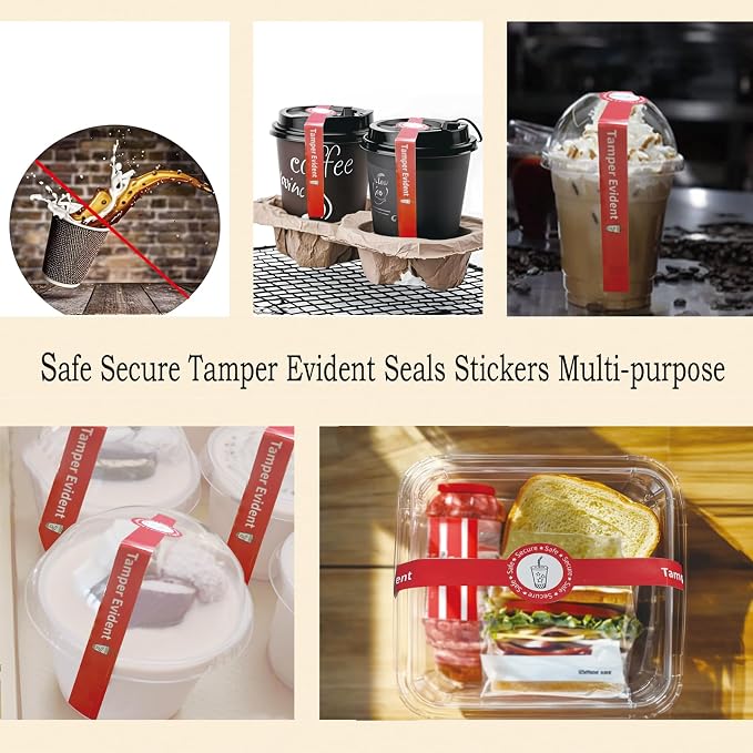 Safe Secure Tamper Proof Stickers Tamper Evident Seals Stickers 1" x 9" - 600 Pcs Food Deliver for Drink Lids Stickers Sealed for Freshness Labels Drink Food Seals（Red）