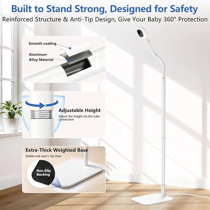 Floor Stand for Nanit Baby Monitor, Baby Camera Stand for Nanit Pro/Plus with Anti-fall Design & Heavy-Duty Base, 37-69" Adjustable Height Flexible Nanit Camera Mount for Crib, No Tools or Wall Damage