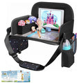 MENZOKЕ Kids Travel Tray, Road Trip Activities for Kids Toddlers | Toddler Car Activities with No-Drop iPad Holder Stand, Roadtrip Essentials with Dry Erase Board & Cooler Cup Holder, Black