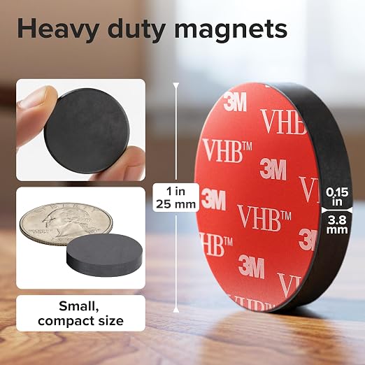 Strong Ceramic Round Magnets With Adhesive Backing (1x0.15"/25x4mm, 18 pcs) - Heavy Duty Sticky Magnets, Non-Corrosive, Versatile For Home, Office, Workshop, Whiteboard, Fridge And Hobby Use