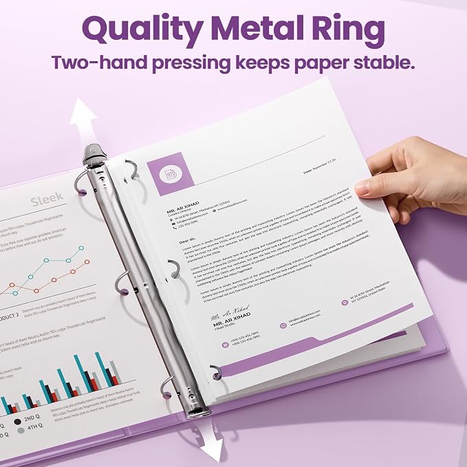SUNEE 3 Ring Binder 3 Inch 4 Pack, 3" Clear View Binder Three Ring PVC-Free (Fit 8.5x11 Inches) for School or Office Supplies, Purple