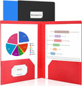 Sooez 3 Pack 2-Pocket Folders with Labels, Heavy Duty Plastic with Business Card Slot, Letter Size Poly File for Documents, Colored School