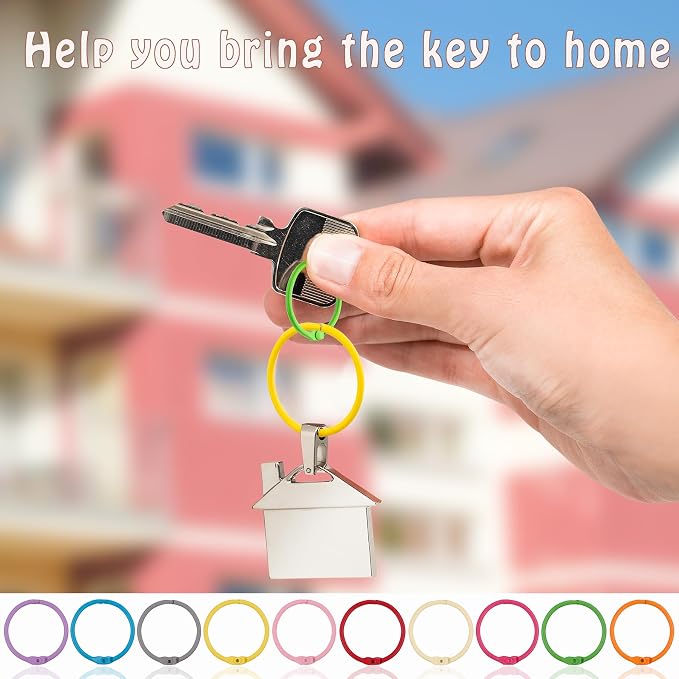 AKONEGE 1 Inch (50 Pack) Metallic Loose Leaf Binder Rings for Flashcards, Index Cards, Keychains, Colorful Small Metal Steel Book Ring Clips for Keyrings, Office, School, Home - 10 Colors