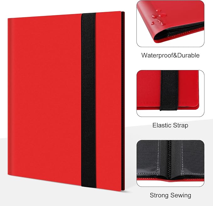 Trading Card Binder, Card Binder Album Folder Book Fit for MTG Baseball Football Sports Cards, Easy to Use Card Collection Binder (Red, 160 Pockets)