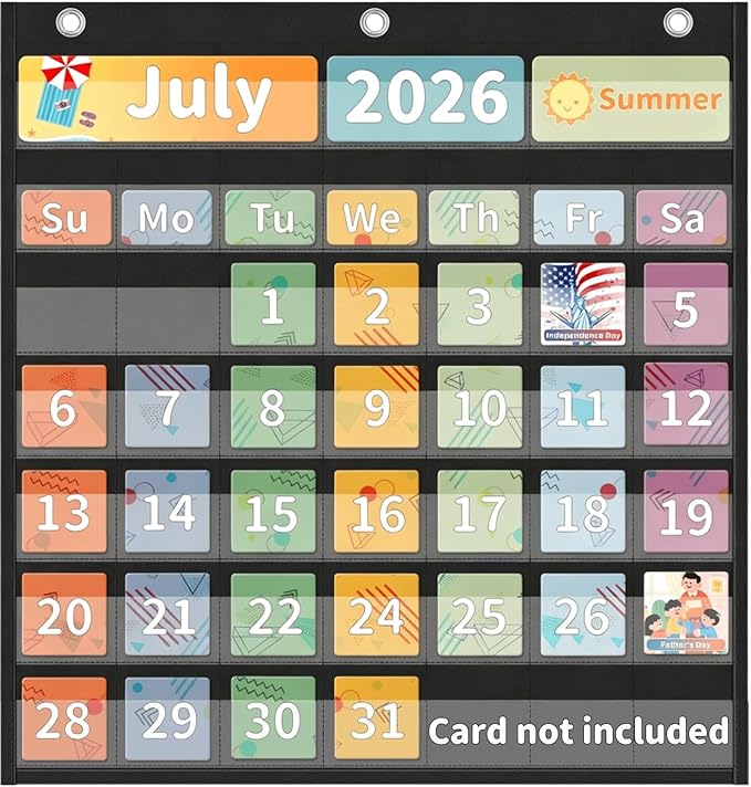 Yoink 45 Pockets Classroom Calendar Pocket Chart for Kids Learning - Monthly Calendar with Durable Fabric, Homeschool and Teacher Supplies, Preschool Kindergarten Wall Decor, Only Chart (Black)