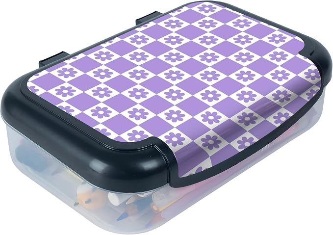 ZIPIT Recycled Plastic Pencil Box for Girls, Large Capacity Pencil Case for School, Durable Stationery Organizer Box, Purple Checkers