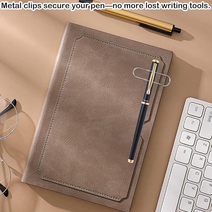 HINGTAI 12Pcs Pen Holder Clips - Metal Pen Holding Paper Clips for Notebooks, Multi-Functional Bookmark & Card Holder for Desk Organization, Decorative Pencil Clip Organizer