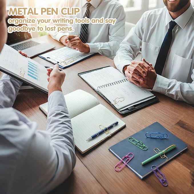 Paper Clip Pen Holder, 15 Pcs Colorful Metal Pen Clips for Notebook - Cute Pen Holder Clip, Papers Planner and Journal Accessories